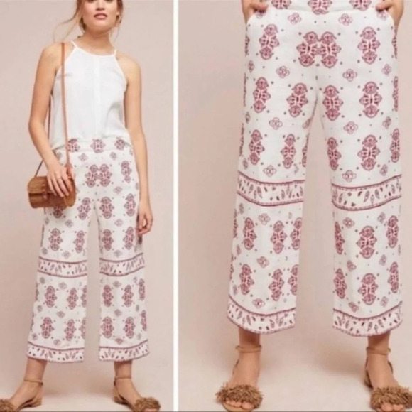 Anthropologie Ett Twa Jadida Embroidered Linen Blend Fully Lined Pant 4 TALL - Picture 2 of 10